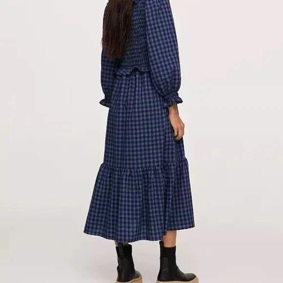 MANGO Women's Check Baby Doll Neck Dress Sz 8 - Picture 2 of 7